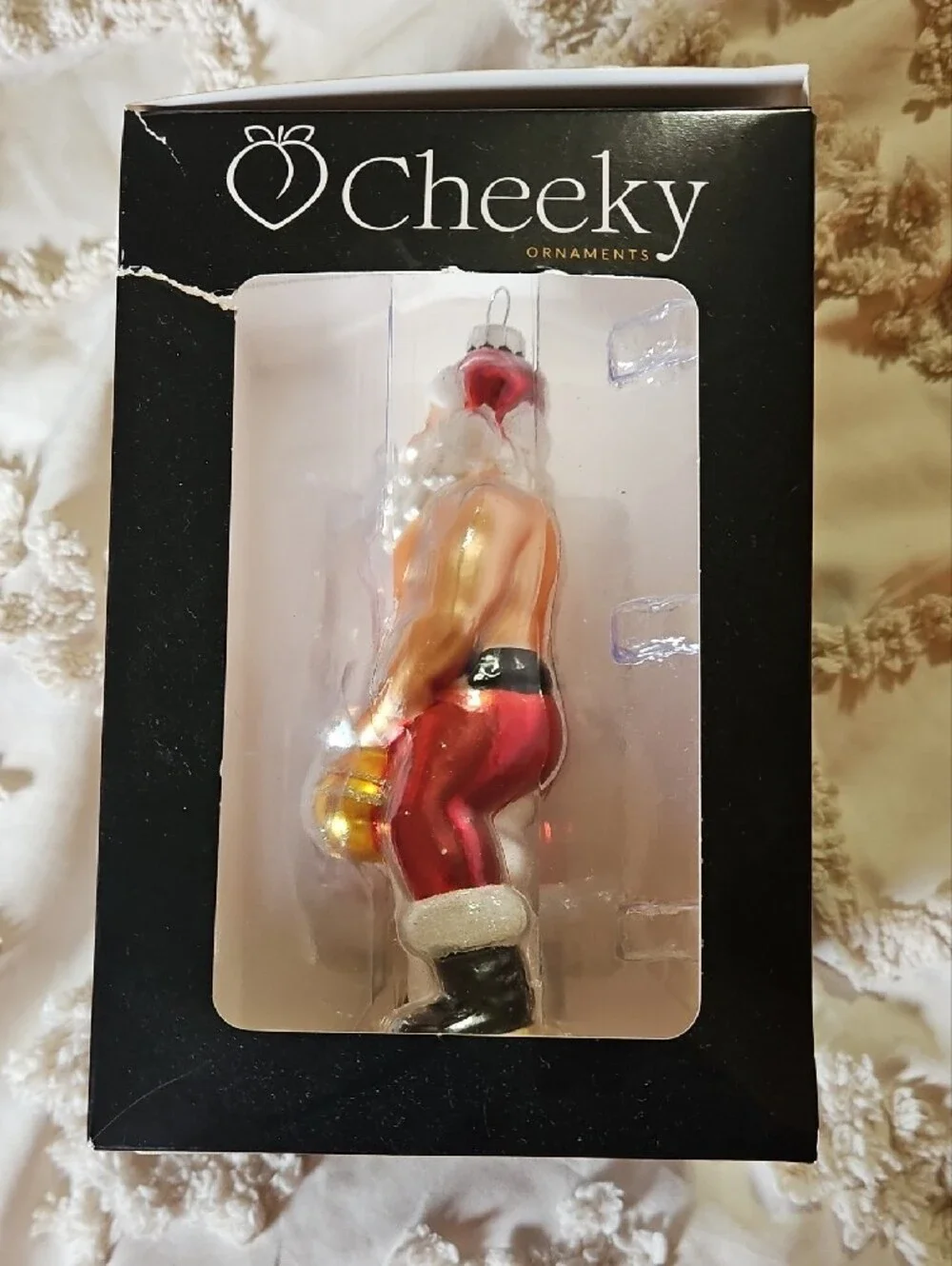 Festive Gold & Red Santa Ornament - Muscular Santa Holiday Accent